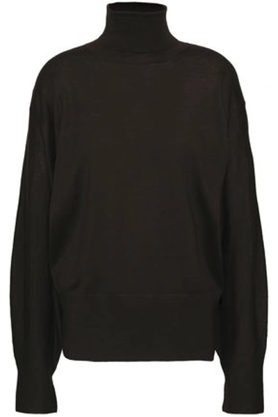 Shop Agnona Woman Wool Turtleneck Sweater Dark Brown