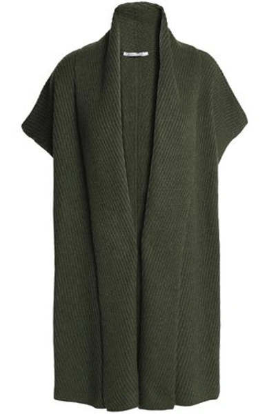Shop Agnona Ribbed Cashmere Cardigan In Army Green