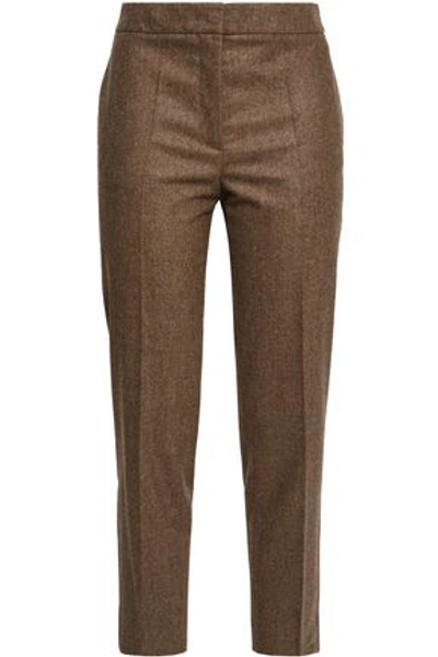 Shop Agnona Woman Mélange Wool-blend Tapered Pants Brown