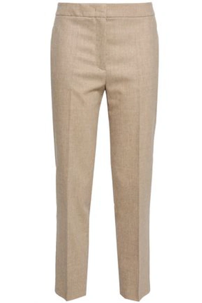 Shop Agnona Woman Mélange Wool-blend Tapered Pants Sand