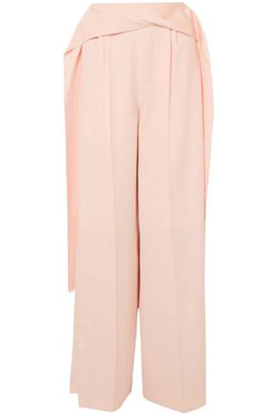 Shop Adeam Woman Satin-trimmed Crepe Wide-leg Pants Pastel Pink