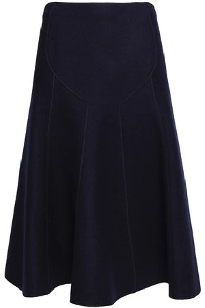 Shop Agnona Flared Wool-crepe Midi Skirt In Navy