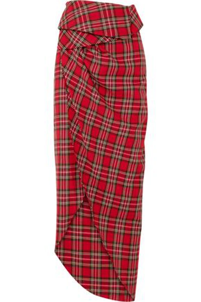 Shop A.w.a.k.e. Woman Checked Cotton-flannel Midi Wrap Skirt Red