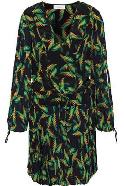 Shop A.l.c . Woman Rory Pleated Printed Silk Crepe De Chine Mini Dress Green