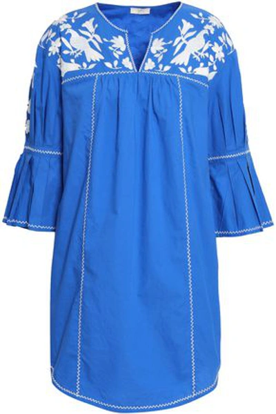 Shop Joie Woman Embroidered Cotton-poplin Mini Dress Azure