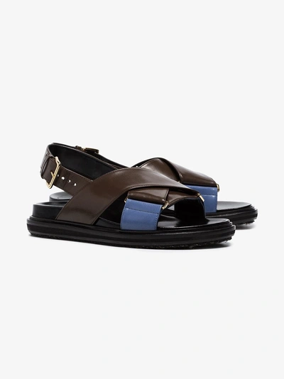 Shop Marni Brown And Blue Fussbett Leather Buckled Sandals In Browns Blue