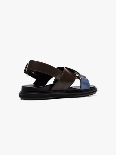 Shop Marni Brown And Blue Fussbett Leather Buckled Sandals In Browns Blue