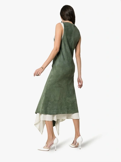 Shop Chloé Asymmetric Midi Suede Dress In 3l6 Stormy Green