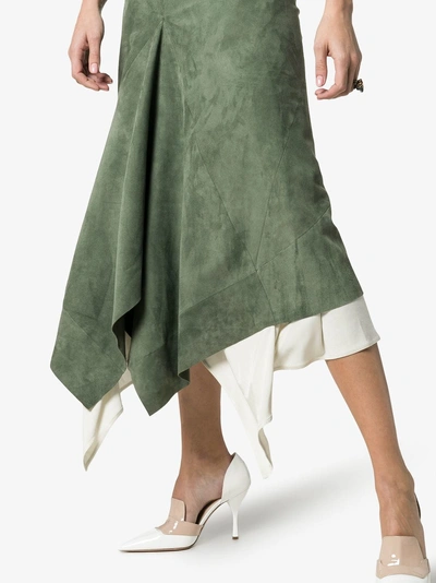 Shop Chloé Asymmetric Midi Suede Dress In 3l6 Stormy Green