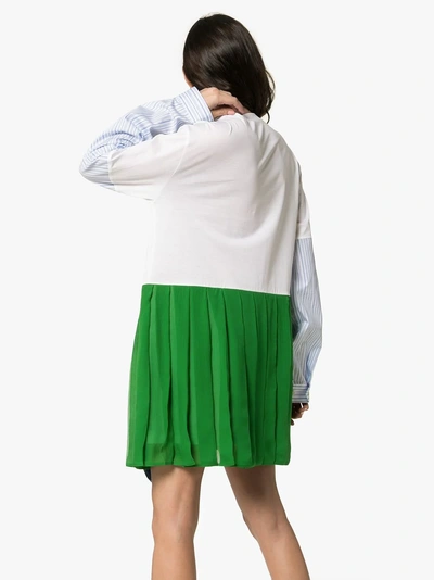 Shop Prada Kombi-kleid Mit Faltenrock In Bianco/verde