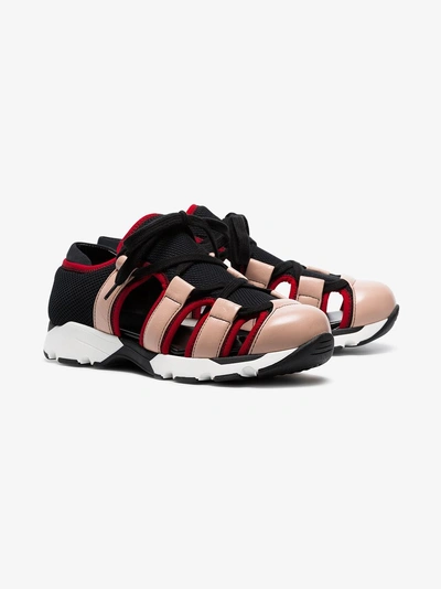 Shop Marni Multicoloured Leather And Mesh Cutout Sneakers In Black/pink