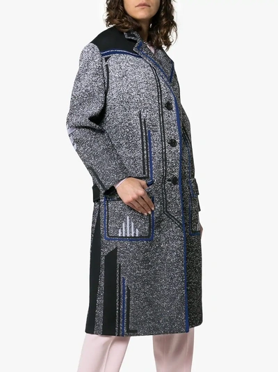 Shop Prada Speckled Jacquard Stripe Accent Coat In Nero/bluette