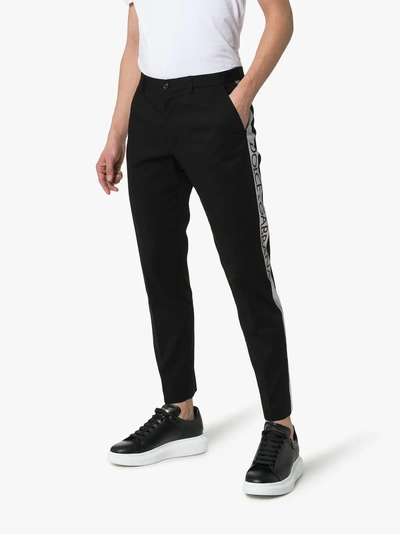 Shop Dolce & Gabbana Logo Stripe Stretch Cotton Blend Chinos In N0000  Black