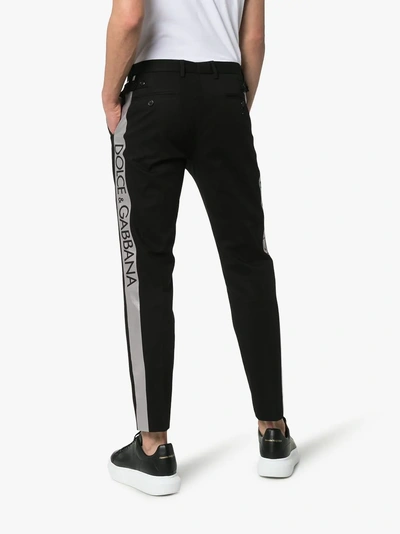 Shop Dolce & Gabbana Logo Stripe Stretch Cotton Blend Chinos In N0000  Black