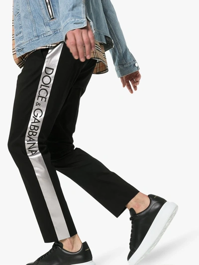 Shop Dolce & Gabbana Logo Stripe Stretch Cotton Blend Chinos In N0000  Black