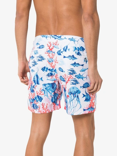 Shop Orlebar Brown Bulldog Fish Print Swim Shorts In White Blue Red