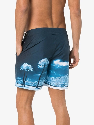 Shop Orlebar Brown Bulldog Palm Tree Print Swim Shorts In Blue