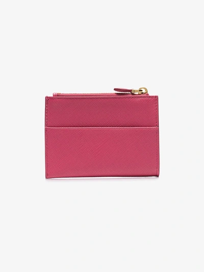 Shop Prada Logo Plaque Zip Purse In Pink