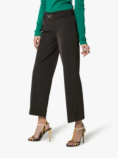 Shop Prada Logo Belt Tech Jersey Cropped Trousers In Black