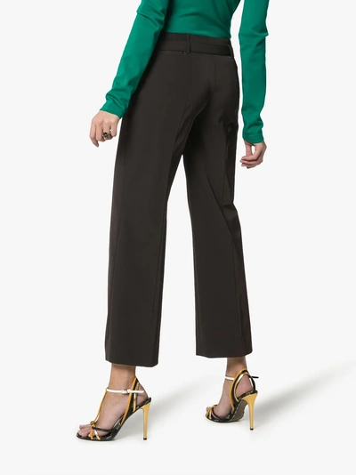 Shop Prada Logo Belt Tech Jersey Cropped Trousers In Black