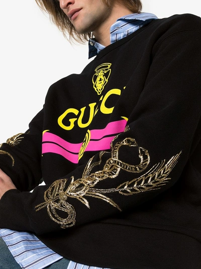 Shop Gucci Logo Embellished Cotton Sweatshirt In 1082  Black