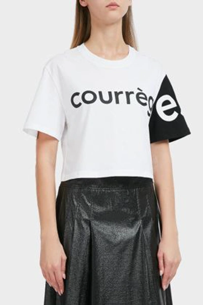 Shop Courrèges Logo Short Sleeve Cotton T-shirt In White