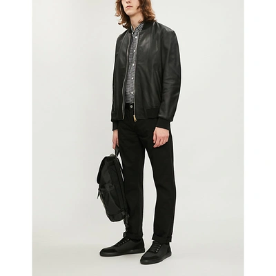 Paul Smith Leather Bomber Jacket In Black | ModeSens