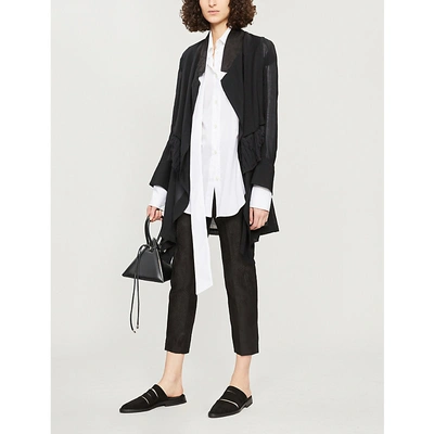 Shop Ann Demeulemeester Frill-trimmed Double-layered Wool And Silk-blend Jacket In Black