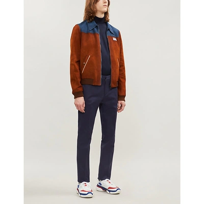 Shop Prada Two-tone Suede Bomber Jacket In Multi-coloured