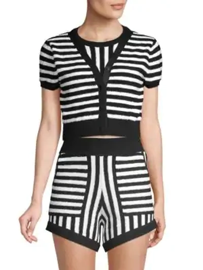 Shop Victor Glemaud Striped Terry Faux-cardi Knit In White Black Stripes