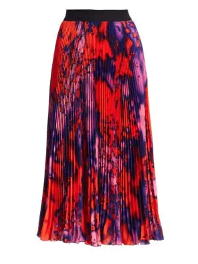 Shop Msgm Tie Dye Pleated Midi Skirt In Red