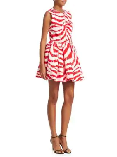Shop Msgm Zebra Print Fit-&-flare Short Dress In Red