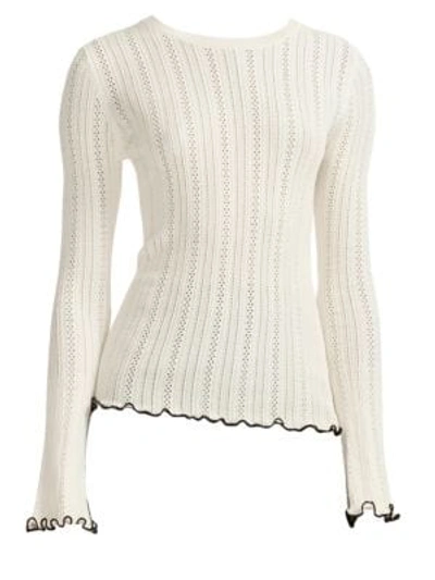 Shop Maje Pointelle Ruffle-trim Sweater In White