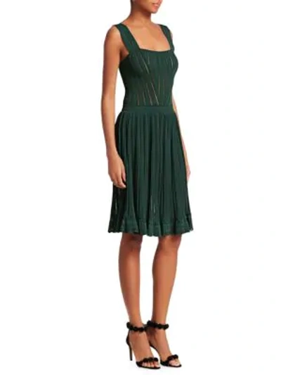 Shop Alaïa Falbalas Pleated A-line Dress In Vert Imperial