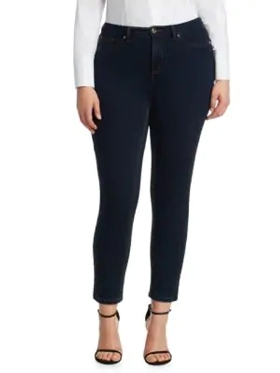 Shop Ashley Graham X Marina Rinaldi Idillio Jersey Denim Slim Jeans In Dark Navy