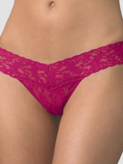 Shop Hanky Panky Low-rise Lace Thong In Raspberry