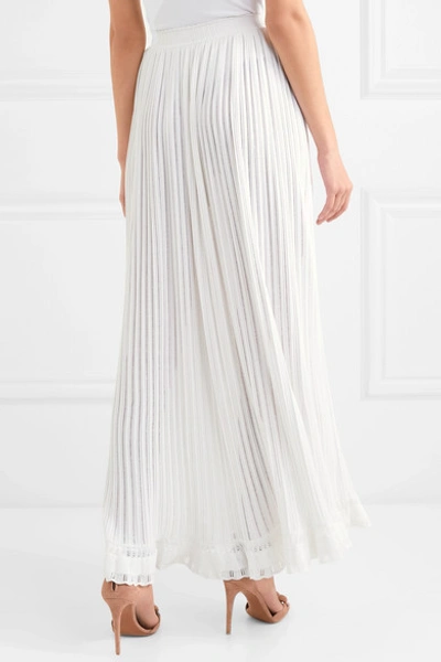 Shop Alaïa Ribbed Pleated Knitted Skirt In White