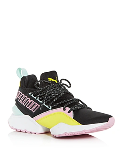 Shop Puma Women's Muse Maia Tz Knit Low-top Sneakers In Black/blazing Yellow