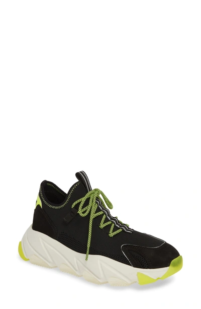 Shop Ash Excape Sneaker In Black/ Silver/ Yellow Fabric