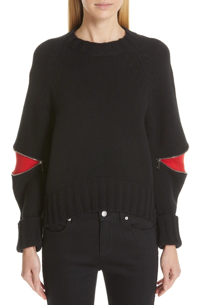 Shop Alexander Mcqueen Bicolor Cutout Zip Sweater In Black/red