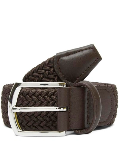Shop Anderson's Leather Trimmed Elasticated Woven Belt In Brown