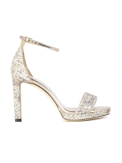 Shop Jimmy Choo Misty 100 Sandals In Platinum Mix Platinum Mix