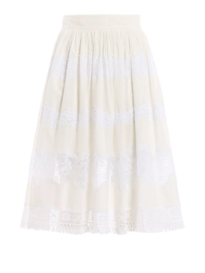 Shop Dolce & Gabbana Lace Panel Skirt In Bianco