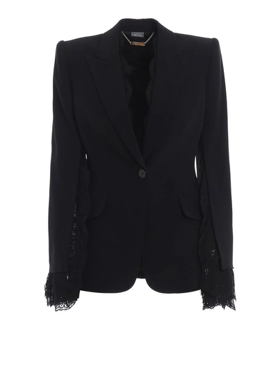 Shop Alexander Mcqueen Lace Insert Jacket In Black