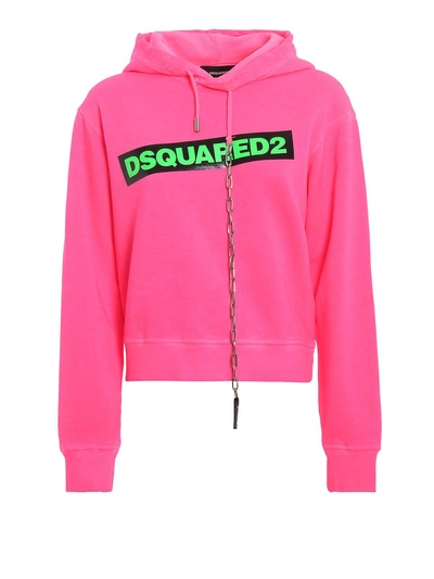 Shop Dsquared2 Contrast Logo Hoodie In Fluo Pink