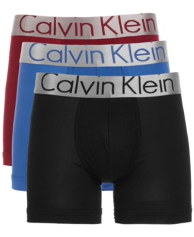 Shop Calvin Klein Men's 3-pk. Steel Waistband Boxer Briefs In Bk Frbrk Comblu