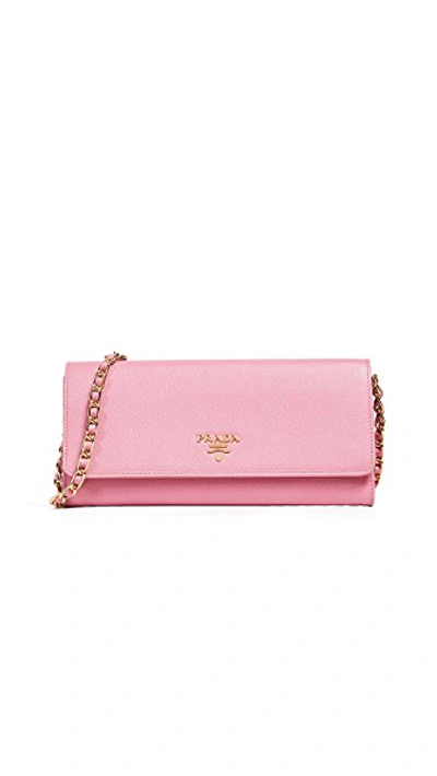 Prada Wallet on Chain, Red Saffiano Leather with Gold Hardware