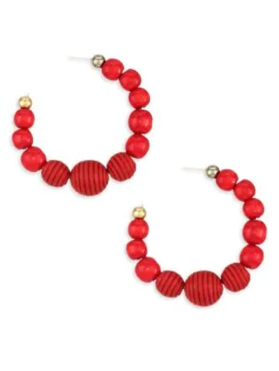 Shop Rosantica Colonia Beaded Hoop Earrings In Red