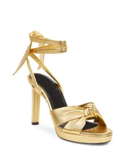 Shop Saint Laurent Hall Leather Platform Sandals In Gold