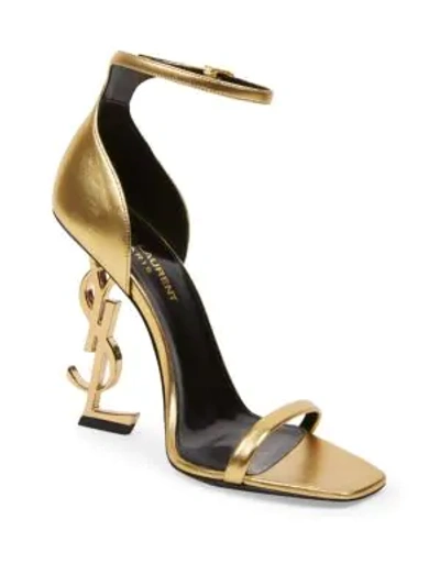 Shop Saint Laurent Opyum Metallic Leather High-heel Sandals In Gold